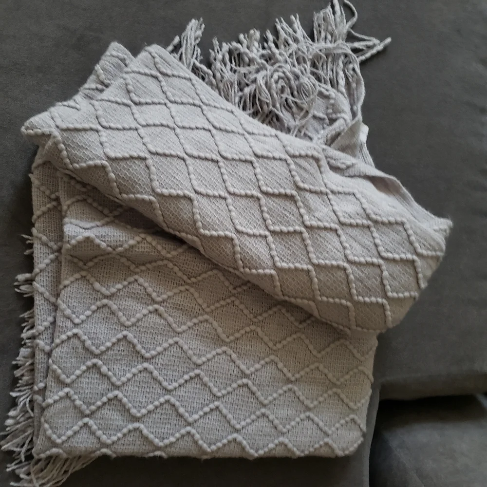 Grey knit tassel throw blanket